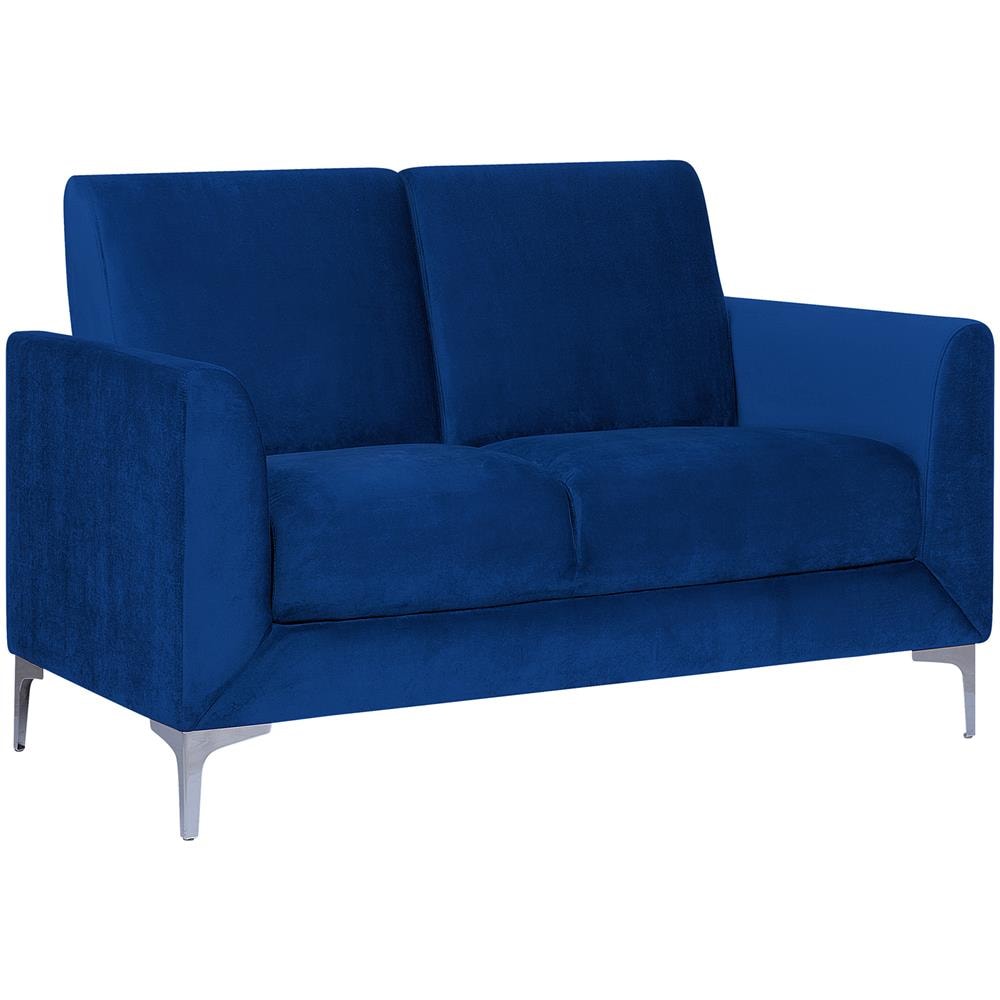 Divano 2 Posti In Tessuto Vellutato Blu Scuro Fenes - Foto 2