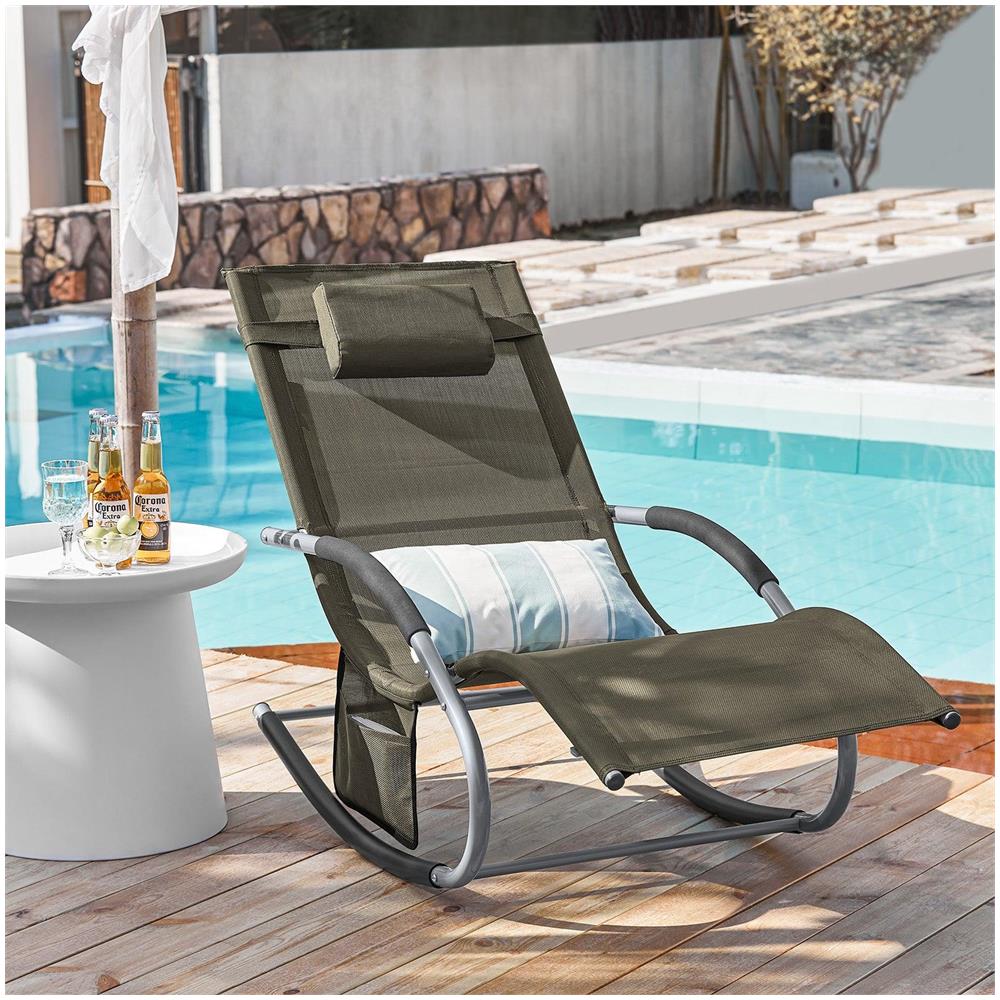 Set 2 Sdraio a Dondolo con Poggiatesta 63x150x87 cm Marrone - Foto 2