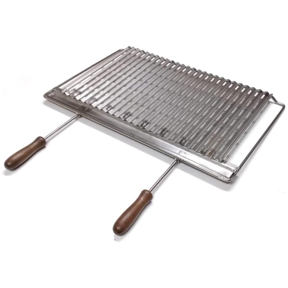 Graticola Griglia In Acciaio Inox 76x40 Cm Con Manici In Legno Smontabili Per Barbecue Cucina - Foto 1