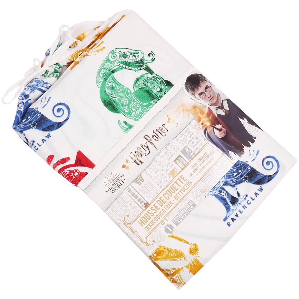 Biancheria Da Letto Bianco Con Le Stamme Blu Hogwart Harry Potter, Certificato Oeko-tex 140x200 Cm - Foto 2