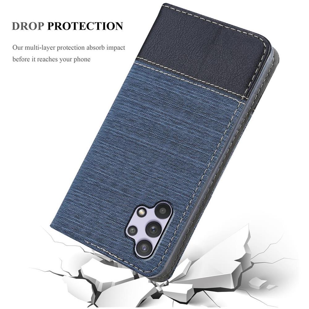 Custodia Compatibile Con Samsung Galaxy A32 4g In Blu Scuro Nero - Coperchio Protettiva Con Chiusura Magnetica, Funzione Stand E Tasca Per Le Carte - Foto 8