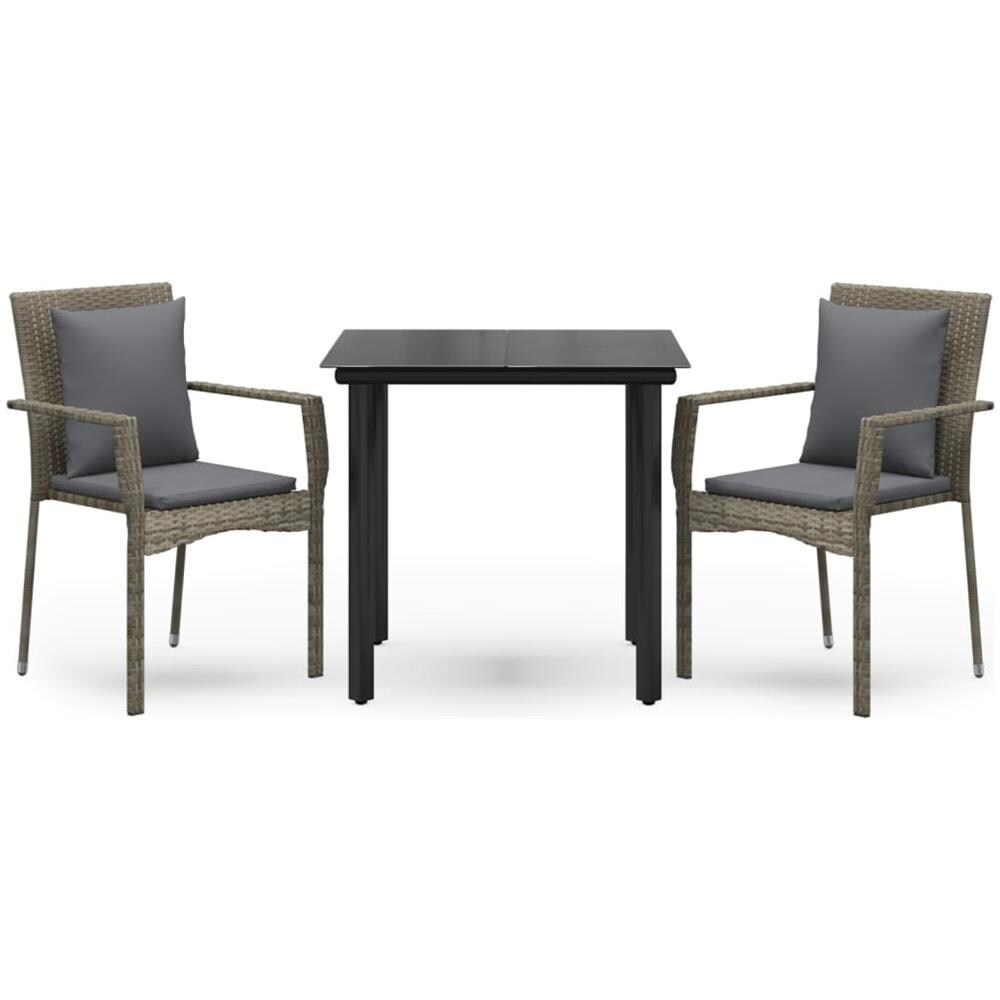 Set Salotto Giardino 3 Pz Con Cuscini Nero E Grigio Polyrattan - Foto 2