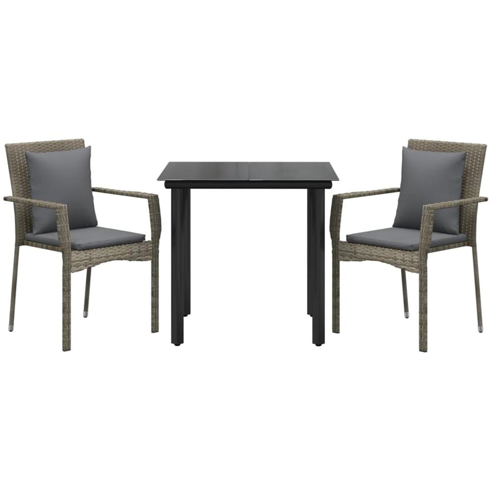 Set Salotto Giardino 3 Pz Con Cuscini Nero E Grigio Polyrattan - Foto 3