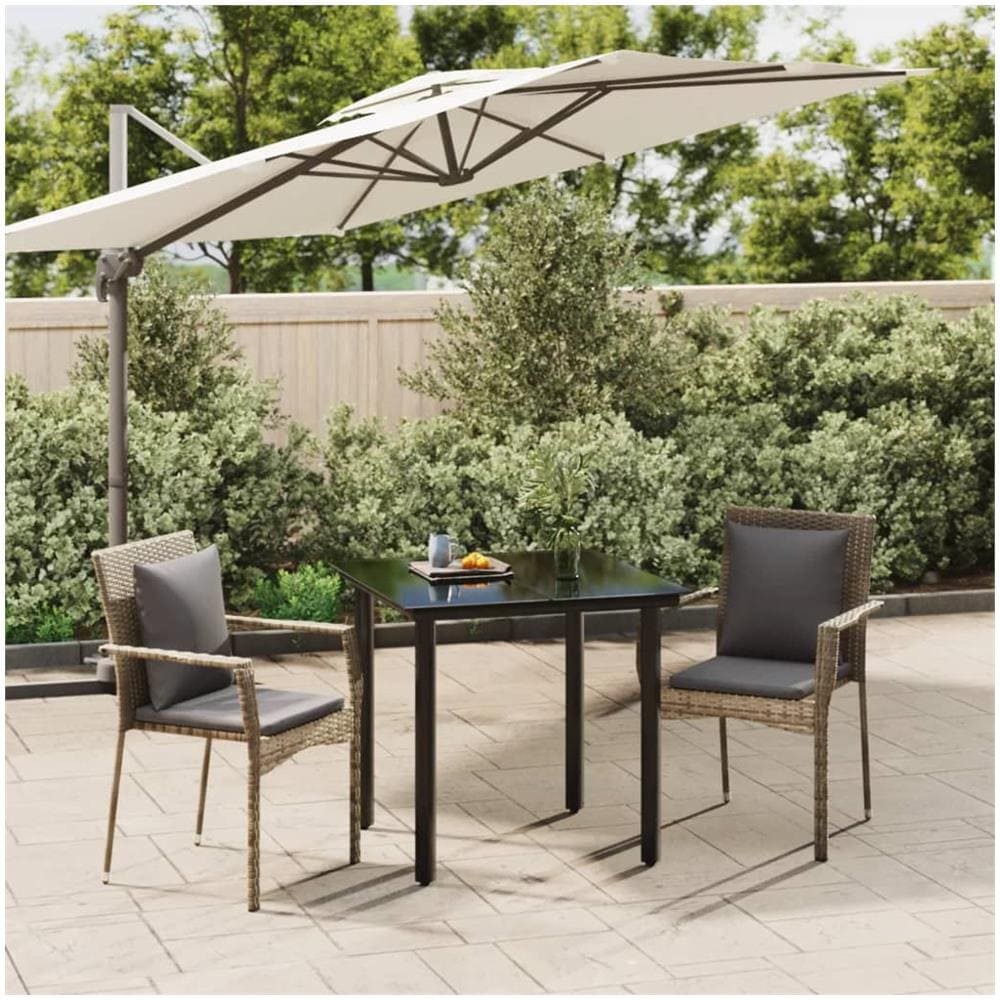 Set Salotto Giardino 3 Pz Con Cuscini Nero E Grigio Polyrattan - Foto 1