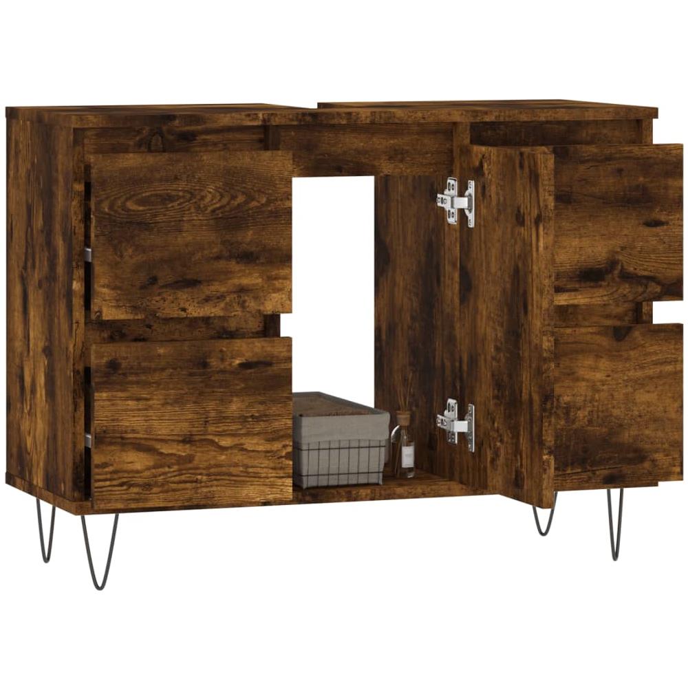 Armadietto Bagno Rovere Fumo 80x33x60 Cm In Legno Multistrato - Foto 3