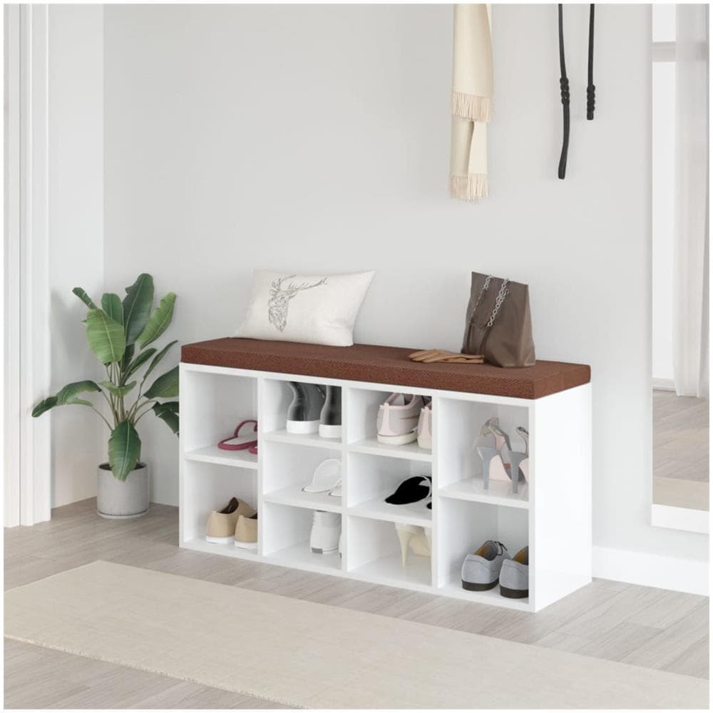 Panca Porta Scarpe Bianco Lucido 103x30x48 Cm Legno Multistrato - Foto 1