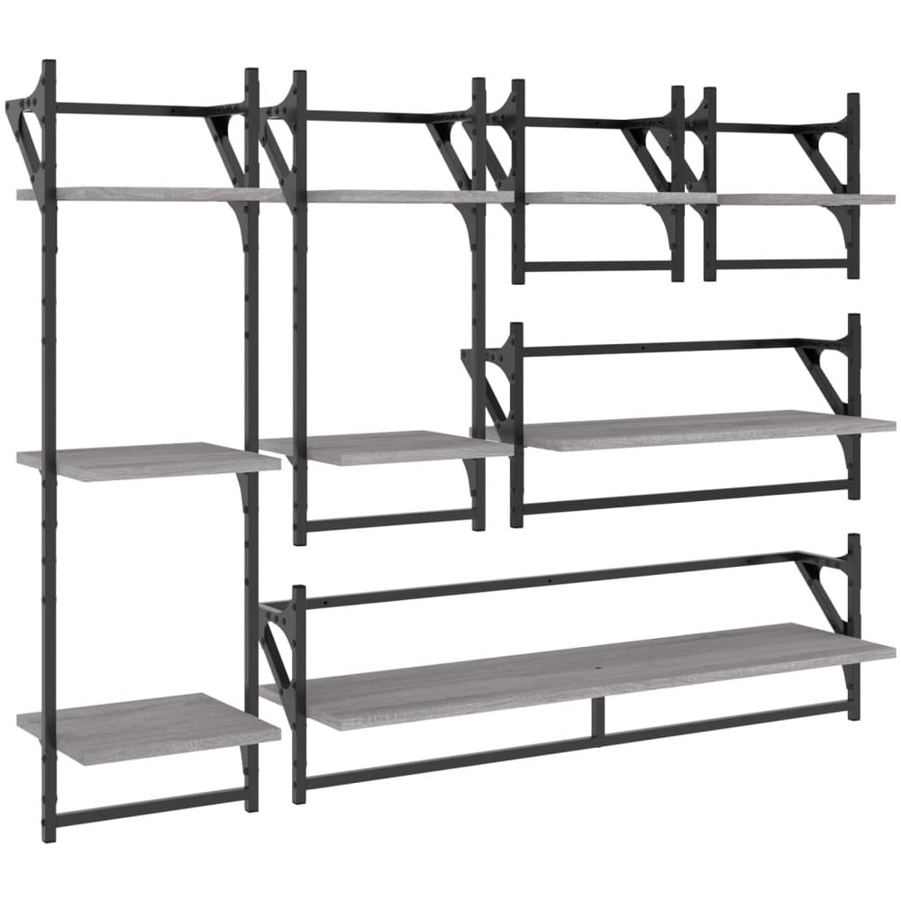 Set Mensole Parete Con Aste 6pz Grigio Sonoma Legno Multistrato - Foto 2