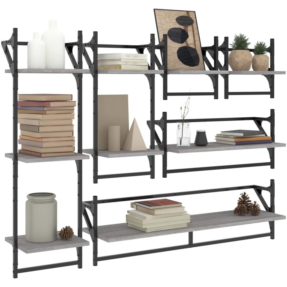 Set Mensole Parete Con Aste 6pz Grigio Sonoma Legno Multistrato - Foto 3