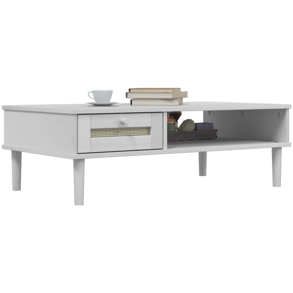 Tavolino Senja Aspetto Rattan Bianco 100x55x33cm Legno Massello - Foto 3