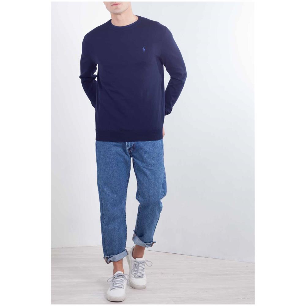 Uomo - Maglia Girocollo In Cotone Pima Blu - Foto 2