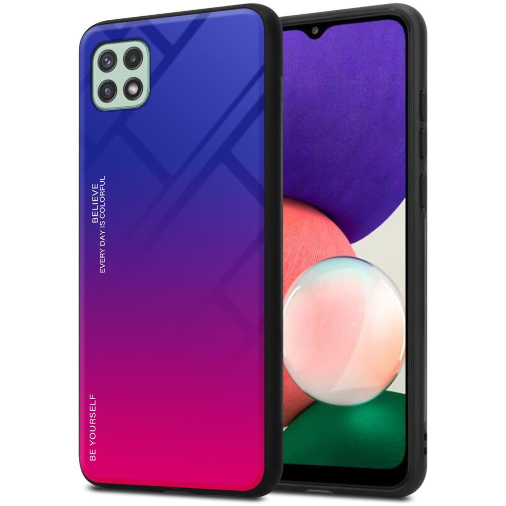 Custodia Compatibile Con Samsung Galaxy A22 5g In Viola - Rosso - Coperchio Protettivo Bicolore In Vetro Temperato E Silicone Tpu - Foto 1