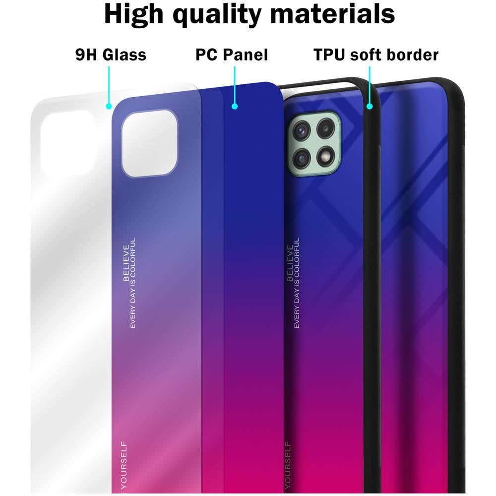 Custodia Compatibile Con Samsung Galaxy A22 5g In Viola - Rosso - Coperchio Protettivo Bicolore In Vetro Temperato E Silicone Tpu - Foto 7