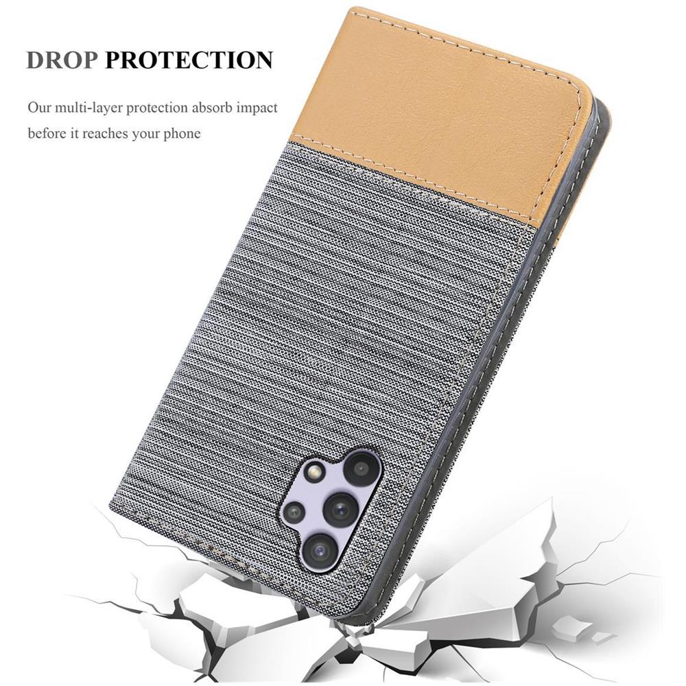 Custodia Compatibile Con Samsung Galaxy A32 4g In Grigio Chiaro Marrone - Coperchio Protettiva Con Chiusura Magnetica, Funzione Stand E Tasca Per Le Carte - Foto 8
