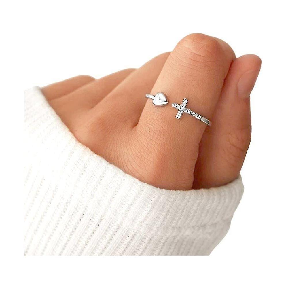 Anelli Di Coppia A Cuore Regolabili - Acciaio Inossidabile Argento, Design Aperto I Love You