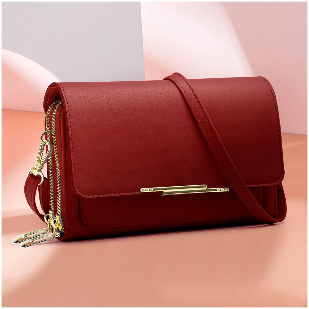 Borsetta A Tracolla Per Smartphone Multi-scomparto In Similpelle Rossa - Foto 2