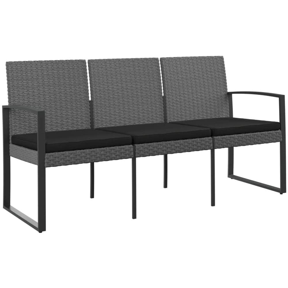 Panca Da Giardino A 3 Posti Con Cuscini Rattan Pp Grigio Scuro - Foto 1