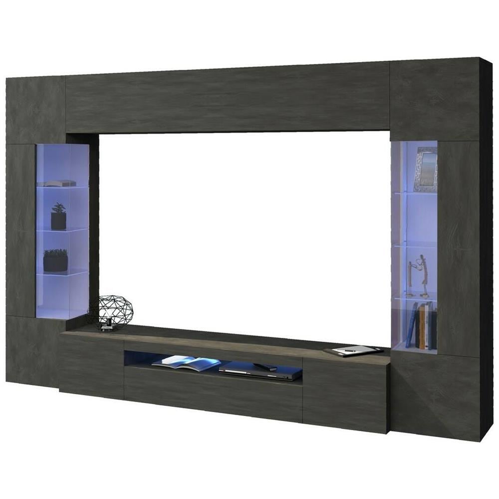 Parete Attrezzata Clementino, Set Salotto Porta Tv A 6 Ante, Mobile Soggiorno Multiuso Con Luce Led, 100% Made In Italy, Cm 290x40h191, Antracite - Foto 2