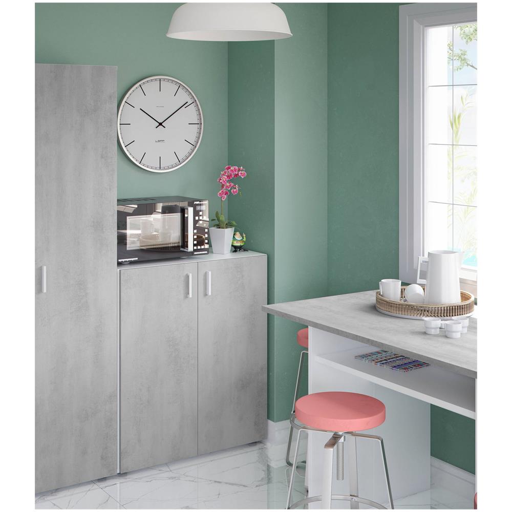 Armadio Multiuso Hialeah, Mobile Ausiliario Basso, Scarpiera A 2 Ante Battenti E 1 Ripiano, Mobile Portascarpe, 80x37h92 Cm, Cemento E Bianco - Foto 1