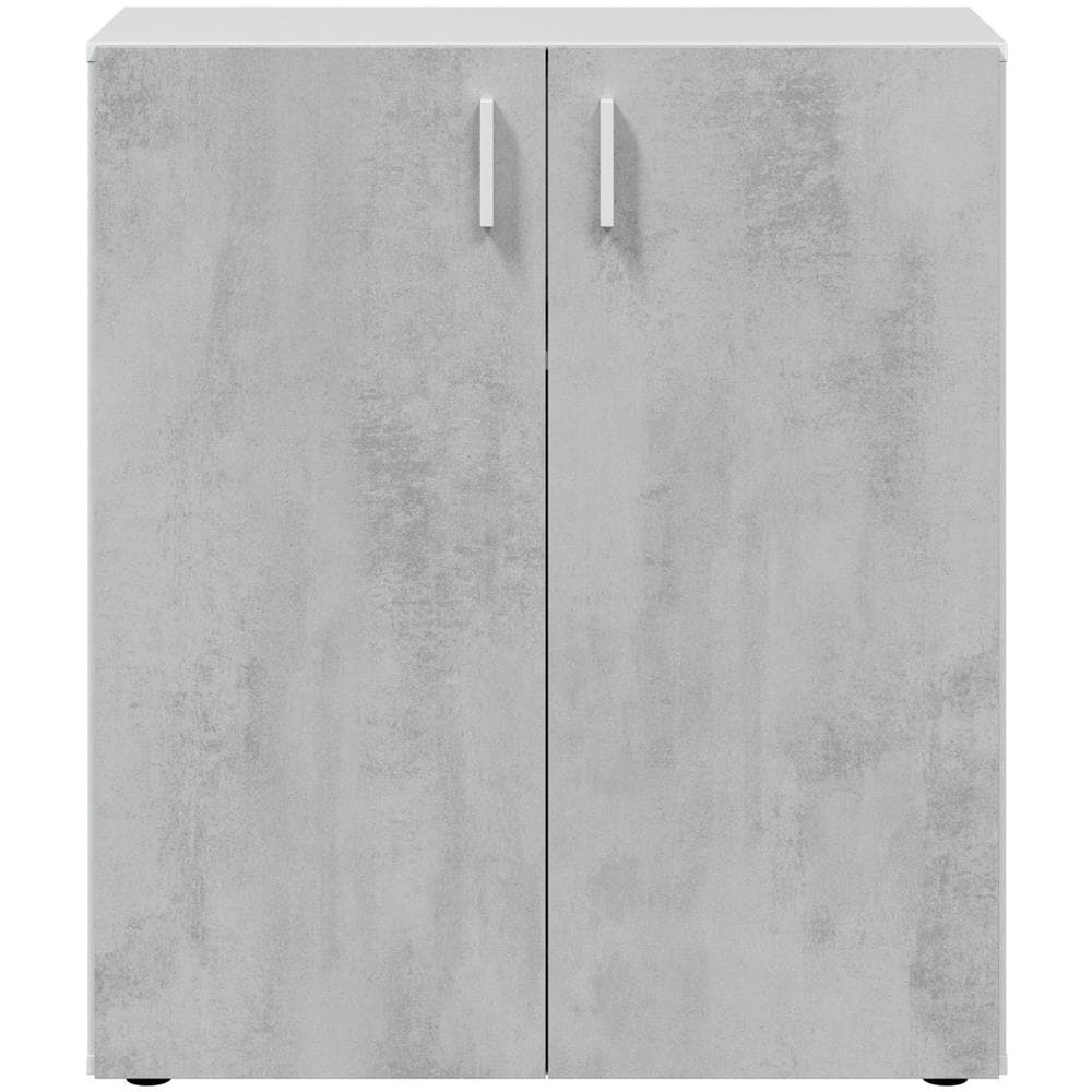 Armadio Multiuso Hialeah, Mobile Ausiliario Basso, Scarpiera A 2 Ante Battenti E 1 Ripiano, Mobile Portascarpe, 80x37h92 Cm, Cemento E Bianco - Foto 2