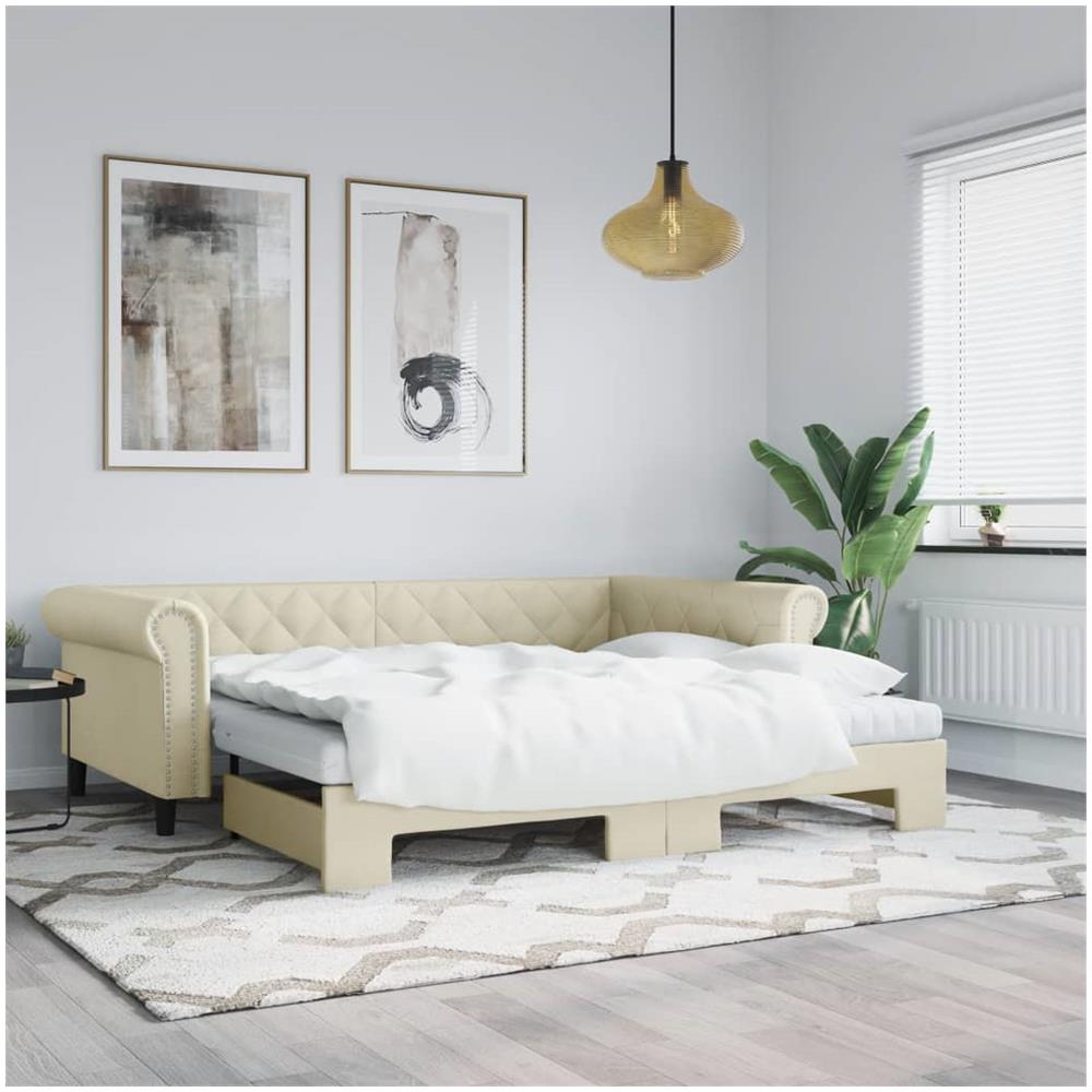 Divano Letto Con Letto Estraibile Crema 90x200 Cm In Similpelle - Foto 1