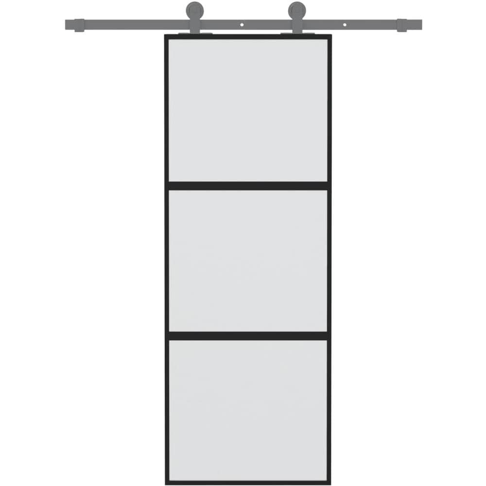 Porta Scorrevole Nera 76x205 Cm In Vetro Temperato E Alluminio - Foto 3