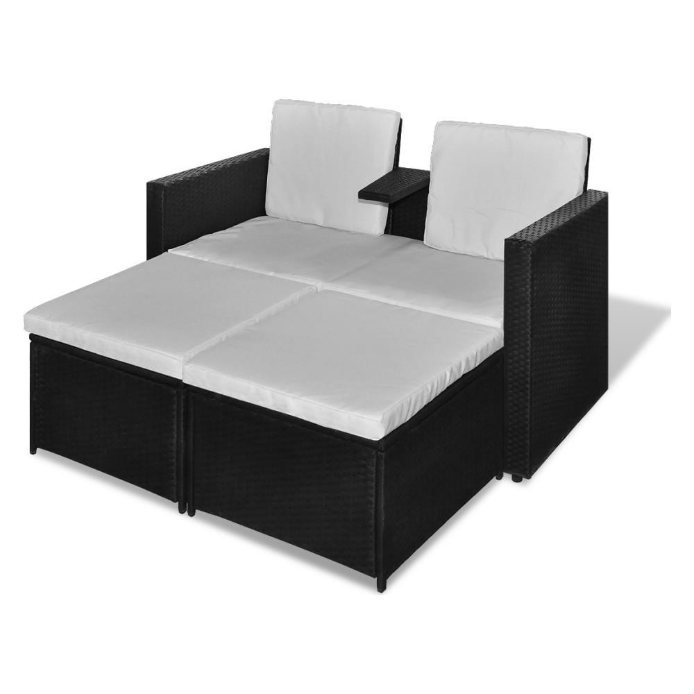 Set Da Giardino Polyrattan 1 Sedia 2 Poggiapiedi Uso Esterno Nero - Foto 1
