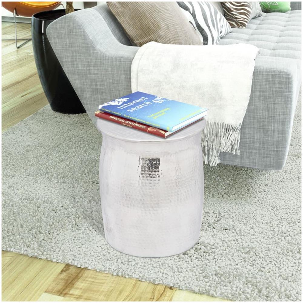 Sgabello Tavolino Laterale In Alluminio Battuto Argento - Foto 2