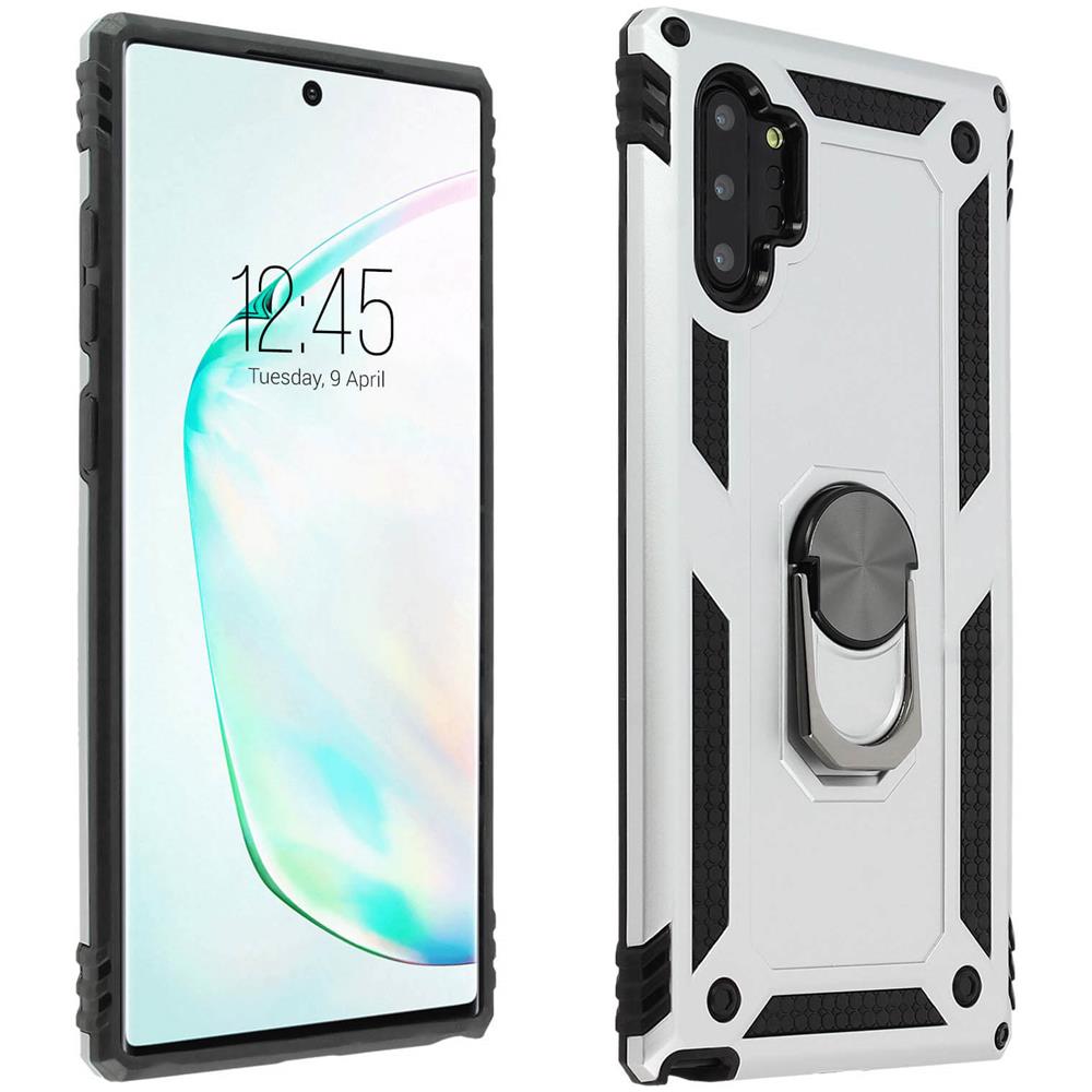 Cover Galaxy Note10 Plus Bimateria Rigida Morbida Anello Magnetico Stand Argento - Foto 1