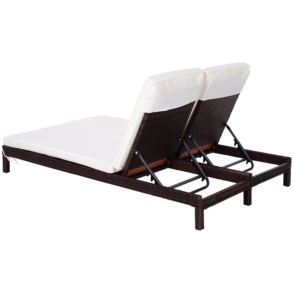 Lettino Sdraio Prendisole A 2 Posti In Pe Rattan Marrone Con Materassino Bianco - Foto 8