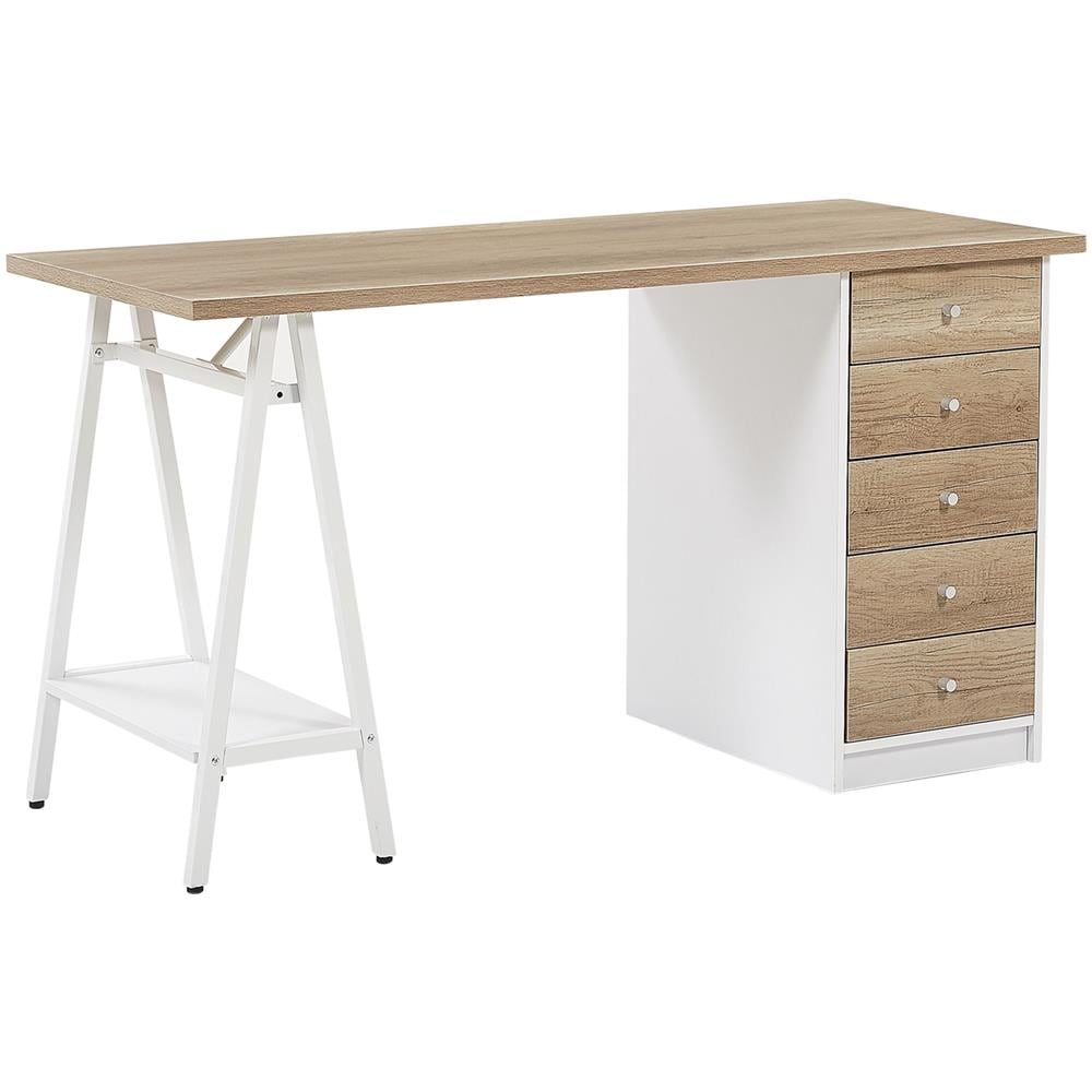 Scrivania Heber Marrone/ Bianco 140 Cm 60 Cm Con Contenitore - Foto 1