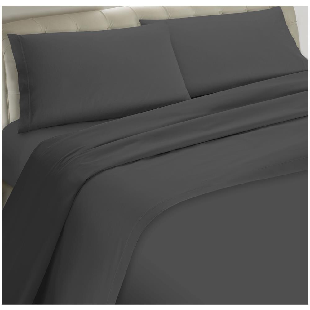 Set Completo Lenzuola 100% Microfibra - Una Piazza E Mezza, Lenzuolo Sopra 180 X 290 Cm, Lenzuolo Sotto 110/120 X 190/200 X 25 Cm, 1 Federa 52 X 82 Cm - Grigio Scuro - Foto 1