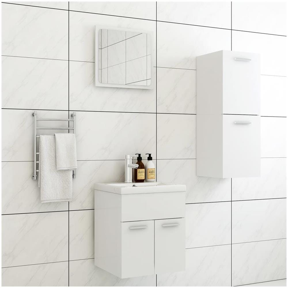 Set Mobili Da Bagno Bianco In Truciolato - Foto 1