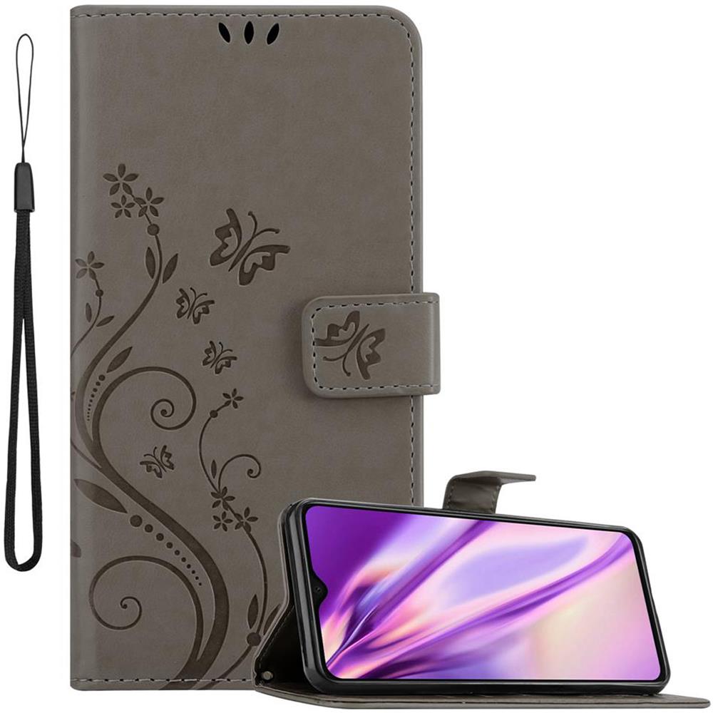 Custodia Compatibile Con Xiaomi Redmi Note 8 Pro In Grigio Fiore - Coperchio Protettivo In Design Floreale Con Chiusura Magnetica, Funzione Stand E Slot Per Carte - Foto 1