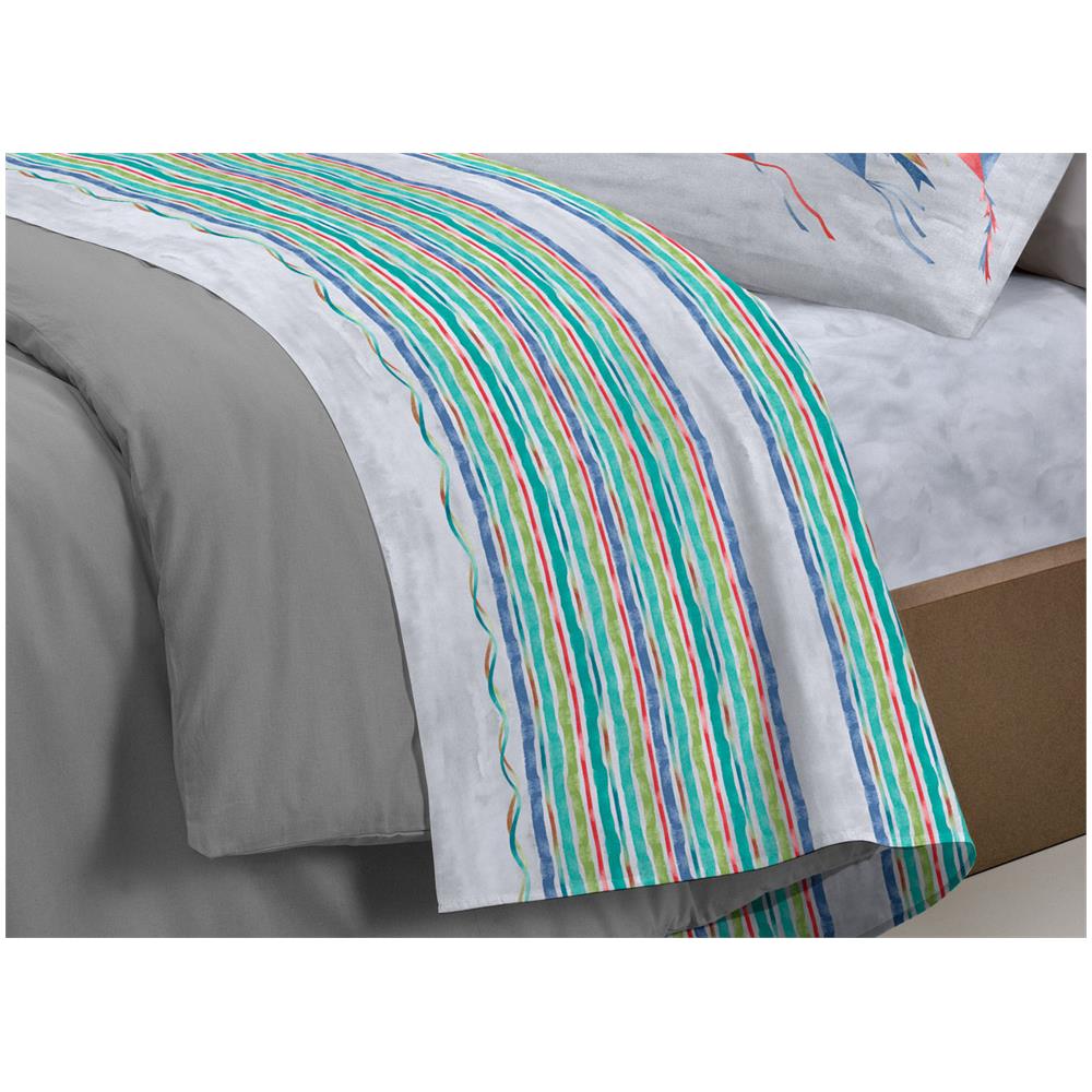 Completo Lenzuola Letto Pensieri Delicati 100% Cotone Dis. Aquiloni Singolo Grigio - Foto 7