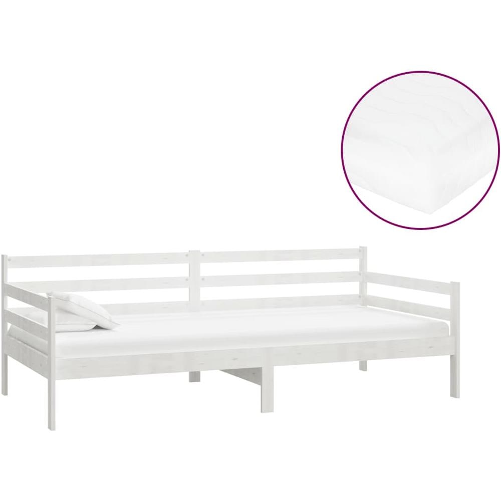 Divano Letto Con Materasso 90x200 Cm Bianco In Massello Di Pino - Foto 2