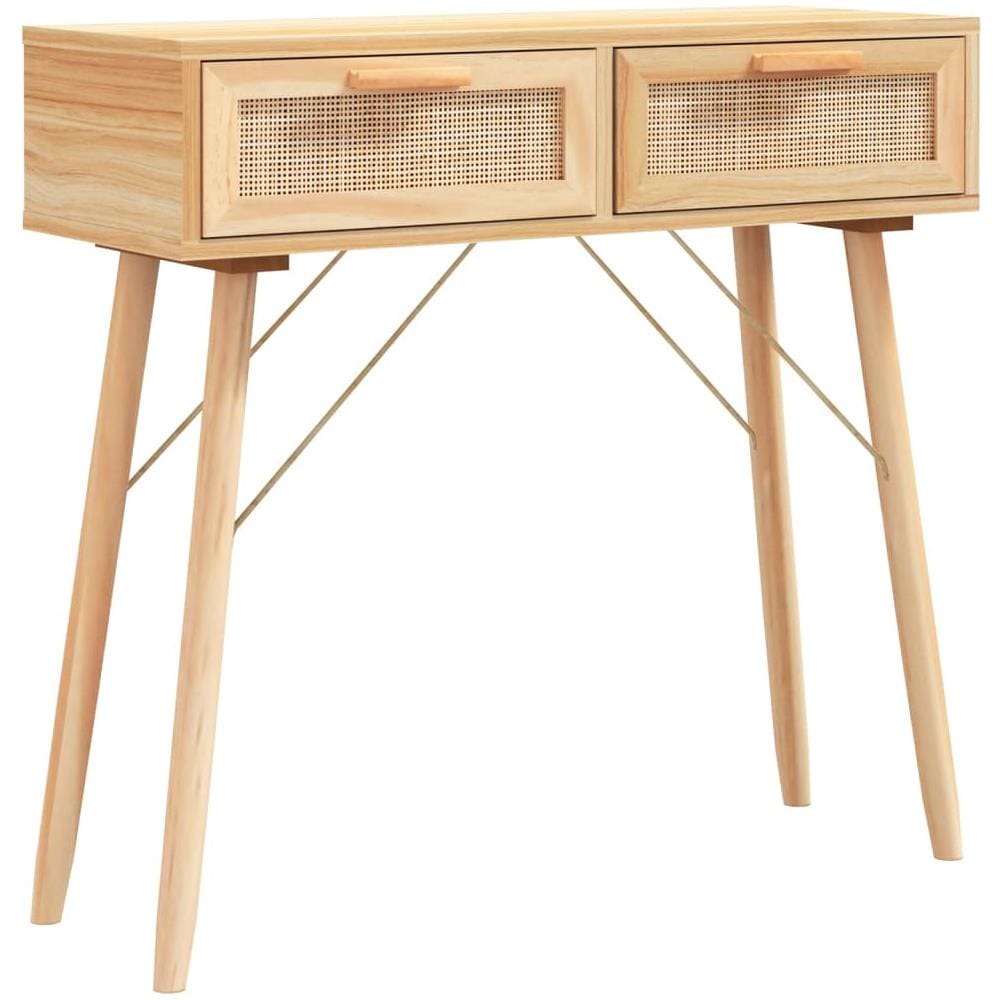 Tavolo Consolle Marrone 80x30x75 Massello Pino Rattan Naturale - Foto 2