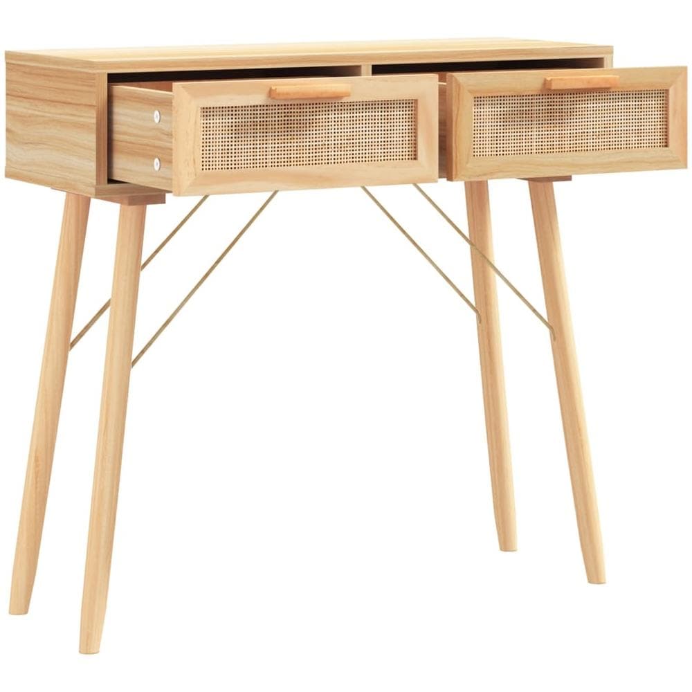 Tavolo Consolle Marrone 80x30x75 Massello Pino Rattan Naturale - Foto 3