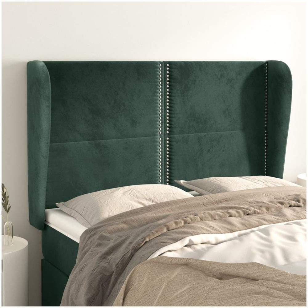 Testiera Ad Orecchio Verde Scuro 147x23x118/128cm In Velluto - Foto 1