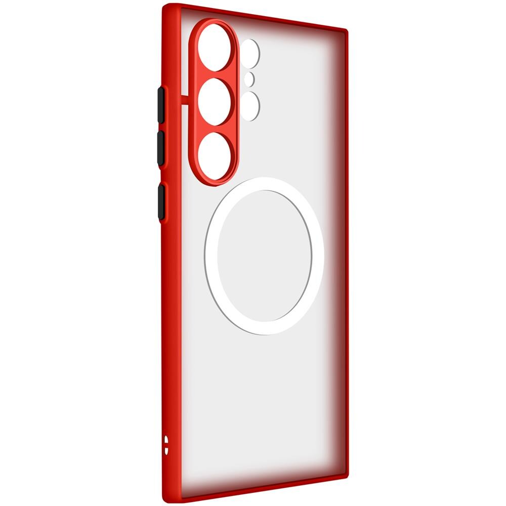 Cover Magsafe Per Samsung Galaxy S23 Ultra Ibrida Sottile Bordo Rialzato Rosso - Foto 2