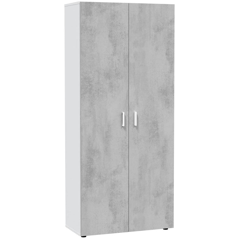 Armadio Multiuso Irvine, Mobile Ausiliario A 2 Ante, Guardaroba Portascope A 2 Ante E 3 Ripiani, 80x37h182 Cm, Cemento E Bianco - Foto 2