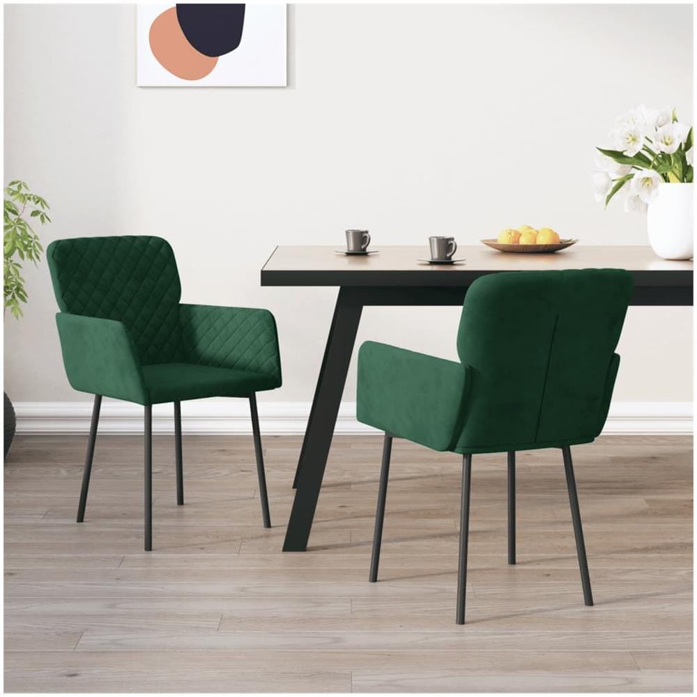 Sedie Da Pranzo 2 Pz Verde Scuro In Velluto - Foto 1