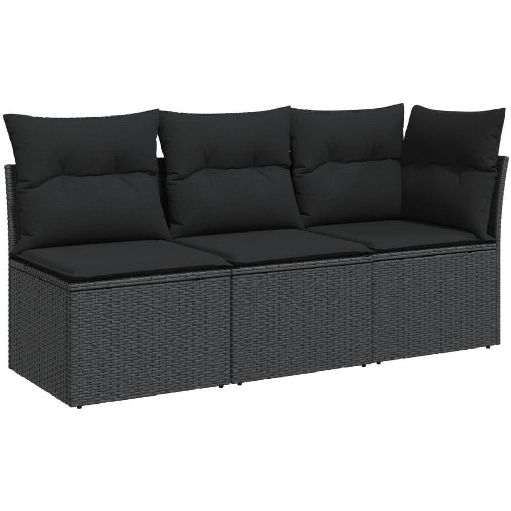 Divano da Giardino a 3 Posti con Cuscini Nero in Polyrattan - Foto 1