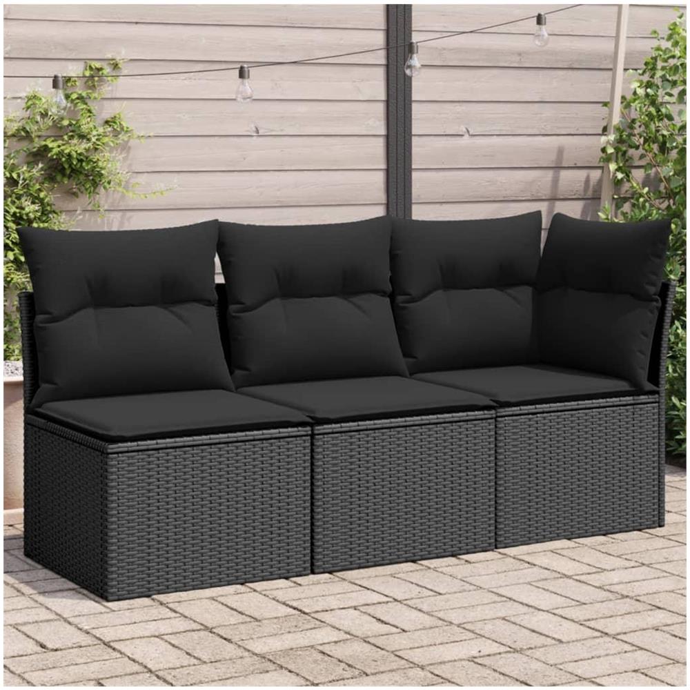 Divano da Giardino a 3 Posti con Cuscini Nero in Polyrattan - Foto 2