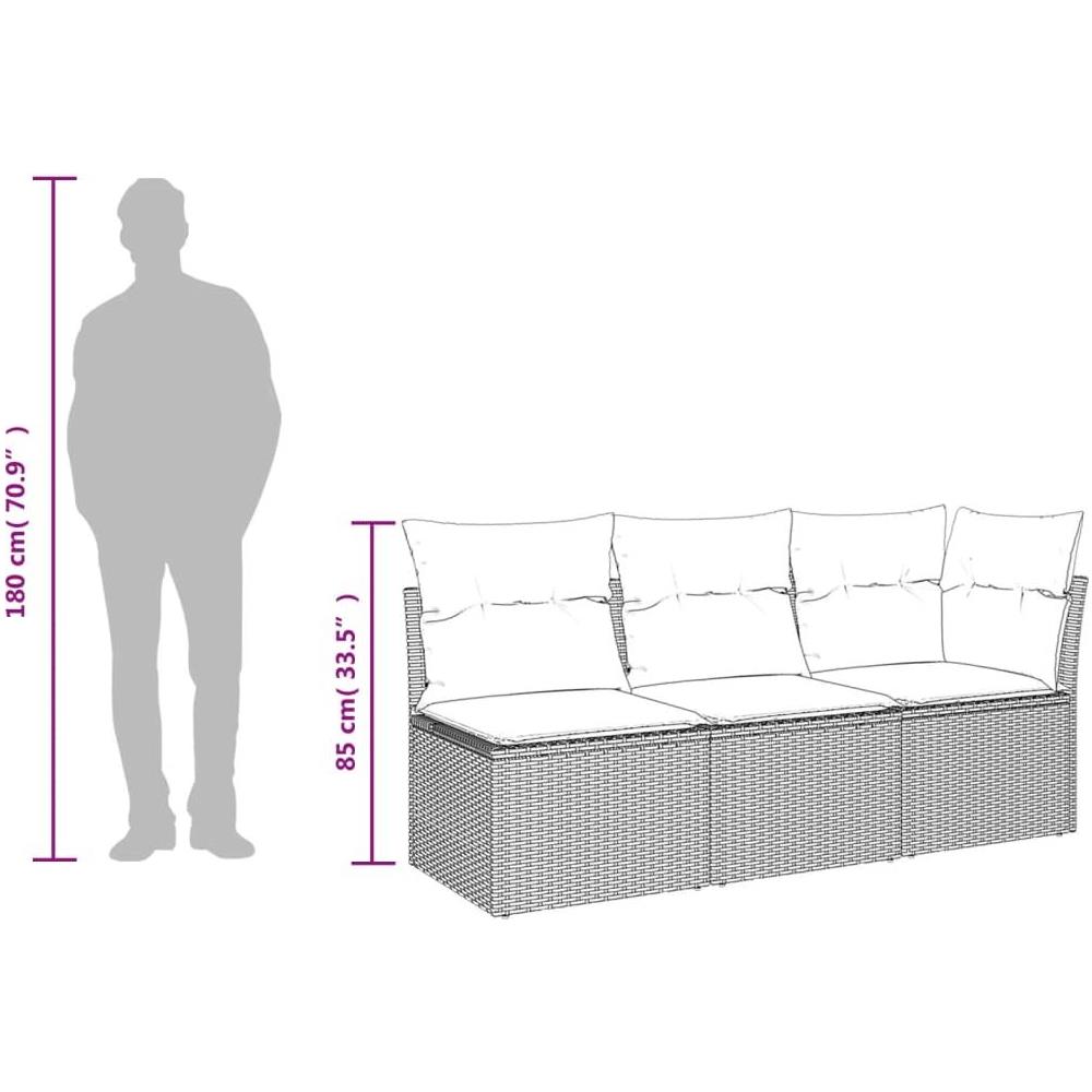 Divano da Giardino a 3 Posti con Cuscini Nero in Polyrattan - Foto 10