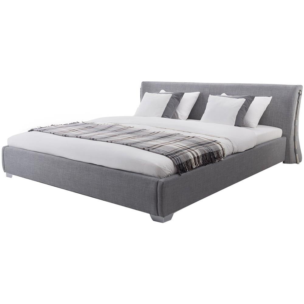 Letto Matrimoniale Ad Acqua In Tessuto Grigio 160 X 200 Cm - Paris - Foto 1
