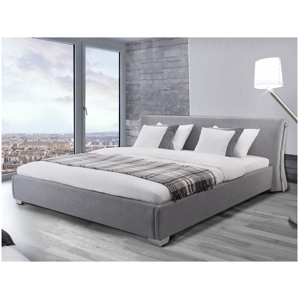 Letto Matrimoniale Ad Acqua In Tessuto Grigio 160 X 200 Cm - Paris - Foto 2