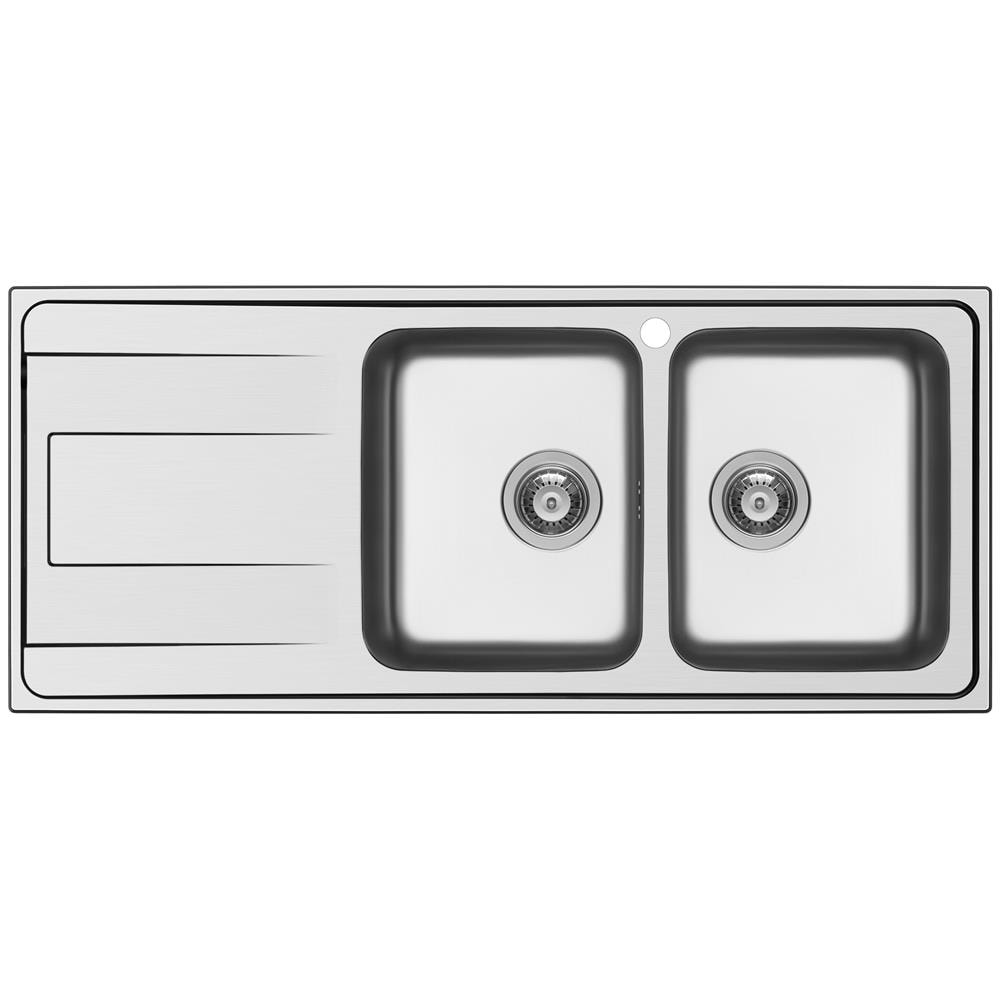 Lavello da Incasso Rettangolare 2 Vasche con Gocciolatoio Dimensioni 116 x 50 cm Colore Inox Serie Wave  - Foto 1