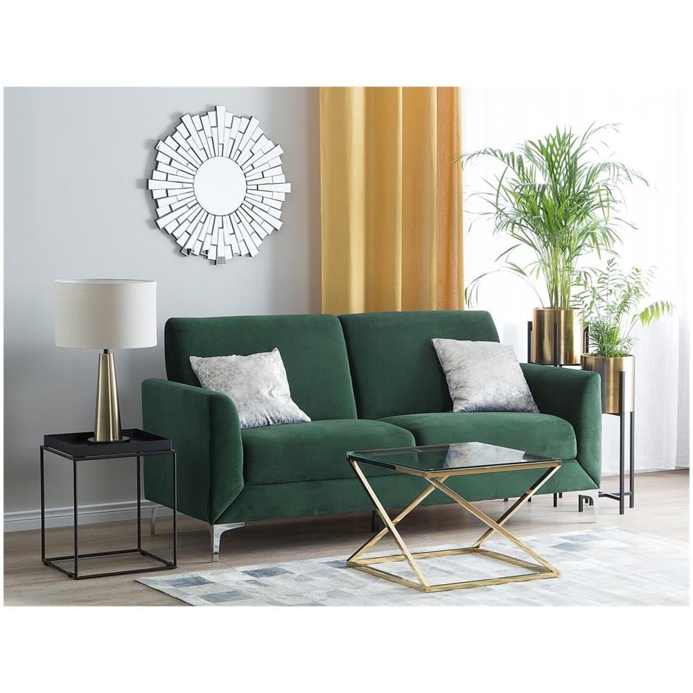 Divano 3 Posti In Tessuto Vellutato Verde Fenes - Foto 2