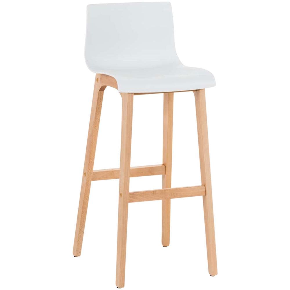 Sgabello Design Hoover in Polipropilene E Legno Naturale I Sgabello Alto Bancone, Alt. 77CM I Sedia Cucina per Penisola con Schienale Bianco - Foto 1