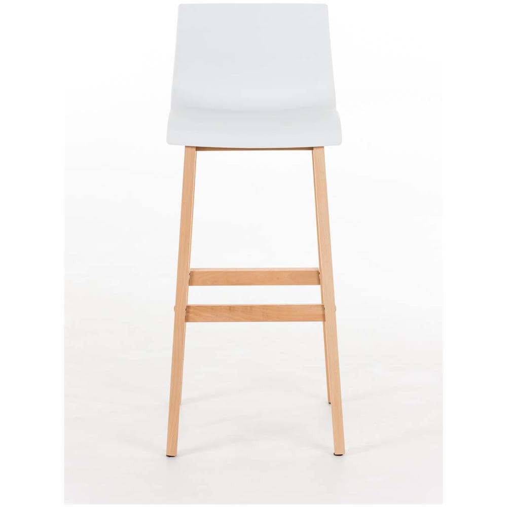 Sgabello Design Hoover in Polipropilene E Legno Naturale I Sgabello Alto Bancone, Alt. 77CM I Sedia Cucina per Penisola con Schienale Bianco - Foto 2